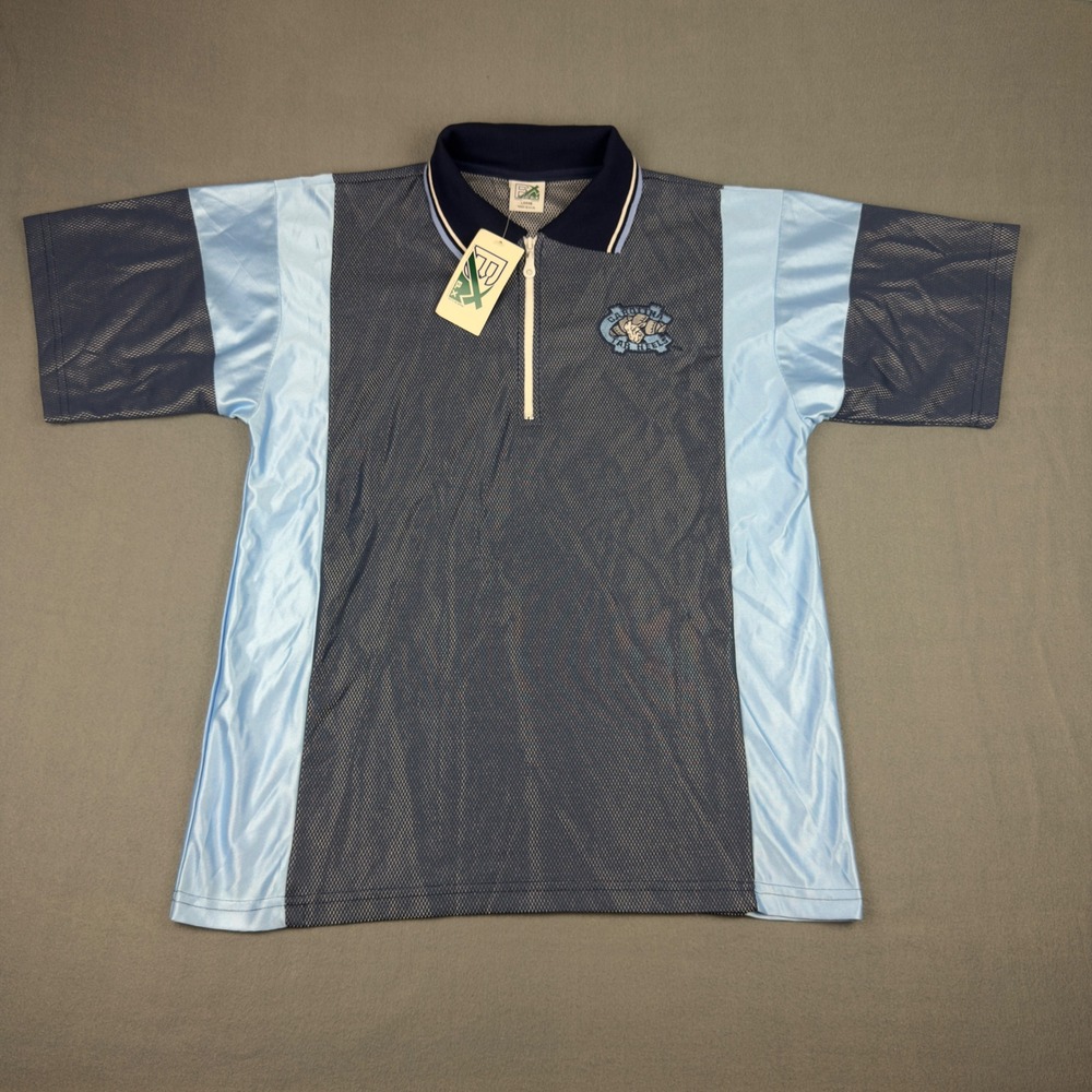 Vintage BeX UNC Tar Heels Quarter Zip Mesh Polo Shirt Navy Carolina Blue Large